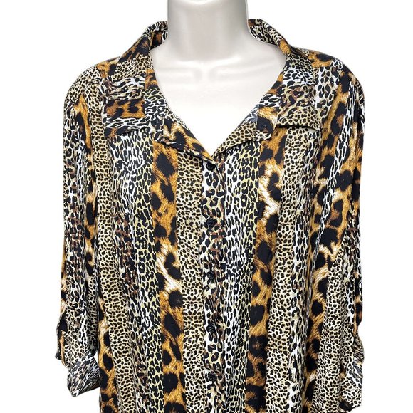 Womens Animal Print Button Down Blouse Fred David Pluse Size 2X Shirt u - Picture 2 of 11